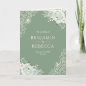 Invitation Fleurs de roses vert sauge en dentelle florale Cod (Devant)