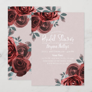 Invitation Fleurs de rosier aquarelles bordeaux taupe Shower