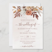 Invitation Fleurs de rouille en terre cuite Boho Mariage de f (Devant)