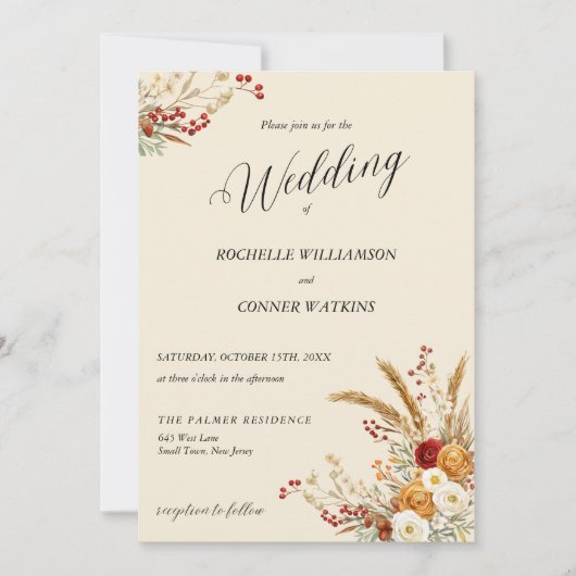 Invitation Fleurs de rouille en terre cuite Mariage de automn (Devant)