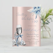 Invitation Fleurs de ruban bleu Perles et Prosecco Rose Gold (Debout devant)