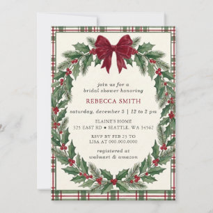 Invitation Fleurs de ruban rouge Noël d'hiver Mariage Shower