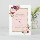 Invitation Fleurs de safran rose bordeaux uniques Baptême d'o (Debout devant)