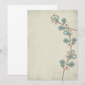 Invitation fleurs de sakura bleues vintage (Devant / Derrière)