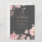 Invitation Fleurs de Sakura rose chic sur gris (Devant)