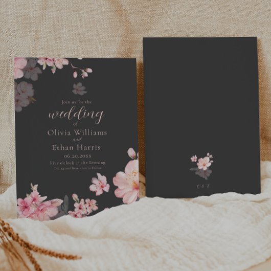 Invitation Fleurs de Sakura rose chic sur gris
