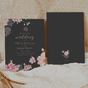 Invitation Fleurs de Sakura rose chic sur gris