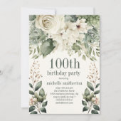 Invitation Fleurs de sauge vertes blanches pour 100e annivers (Devant)