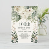 Invitation Fleurs de sauge vertes blanches pour 100e annivers (Debout devant)