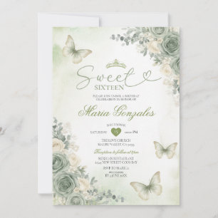 Invitation Fleurs de sauge vertes Papillon Fille Douze ans