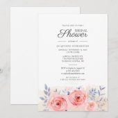Invitation Fleurs de Script Aquarelle Roses Roses Fête de Mar (Devant / Derrière)