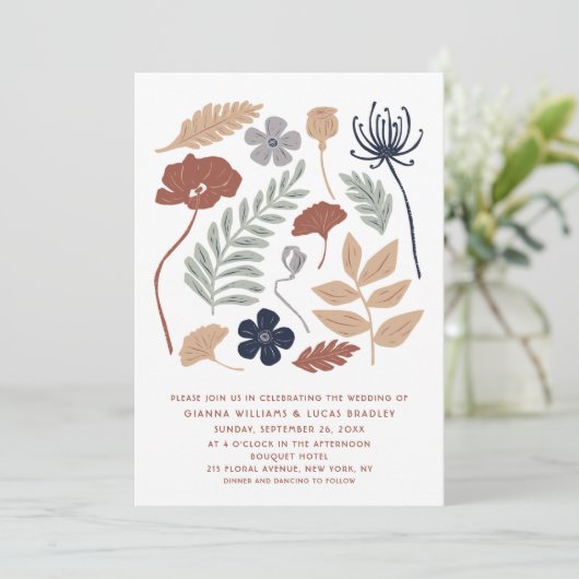 Invitation Fleurs de séquoia bleu simple Floral Mariage moder (Debout devant)