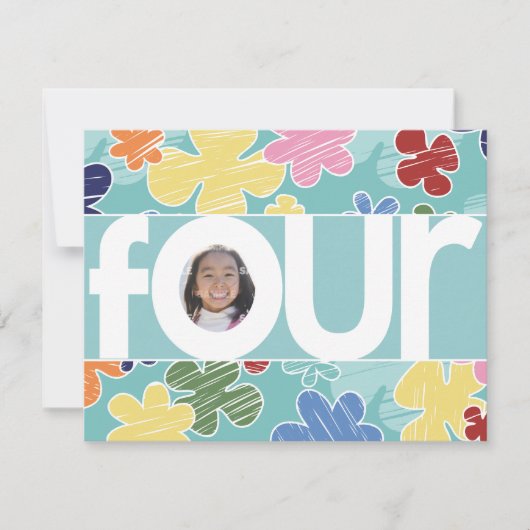 Invitation Fleurs de Sketchy Quatrième fête d'anniversaire Tu (Devant)