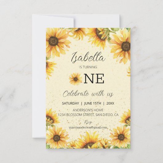 Invitation Fleurs de soleil 1er anniversaire (Devant)