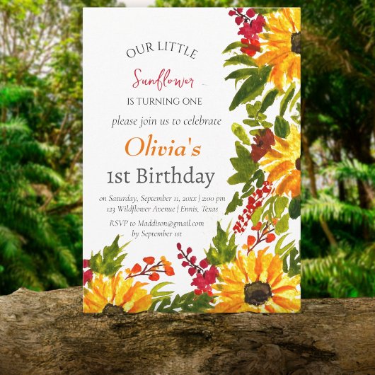 Invitation Fleurs de soleil 1er premier anniversaire fille Pa