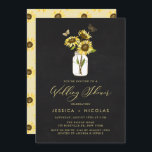 Invitation Fleurs de soleil à Mason Jar Wedding shower de tab<br><div class="desc">Famille Invitation et amis à votre wedding shower avec cette invitation florale fantaisiste. Il présente des tournesols en bocal de mason, des papillons et des motifs floraux de tournesols assortis sur arrière - plan de tableau de bord faux. Personnalisez cette invitation rustique en y ajoutant les noms, la date, l'heure,...</div>
