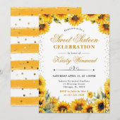 Invitation Fleurs de soleil aquarelle et Parties scintillant (Devant / Derrière)
