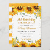 Invitation Fleurs de soleil aquarelle et Parties scintillant (Devant / Derrière)