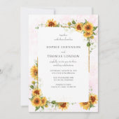 Invitation Fleurs de soleil avec cadre or mariage (Devant)