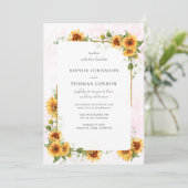 Invitation Fleurs de soleil avec cadre or mariage (Debout devant)