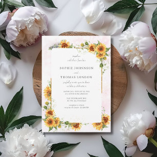 Invitation Fleurs de soleil avec cadre or mariage