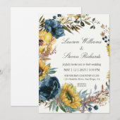 Invitation Fleurs de soleil blanches personnalisées et mariag (Devant / Derrière)