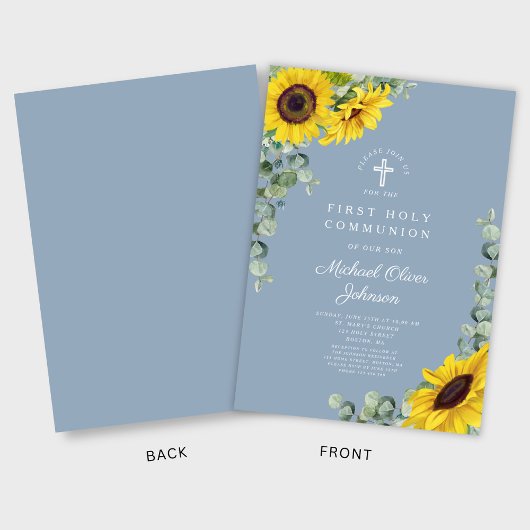 Invitation Fleurs de soleil bleues modernes Première communio