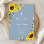 Invitation Fleurs de soleil bleues modernes Première communio