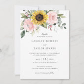 Invitation Fleurs de soleil Blush Floral Greenery Romantique  (Devant)