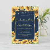 Invitation Fleurs de soleil, Bois, Cadre Marine Bleu Graduati (Debout devant)