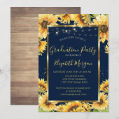 Invitation Fleurs de soleil, Bois, Cadre Marine Bleu Graduati (Devant / Derrière)