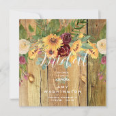 Invitation Fleurs de soleil Bois rustique et Fête des mariées (Devant)