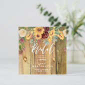 Invitation Fleurs de soleil Bois rustique Fête des mariées Fl (Debout devant)
