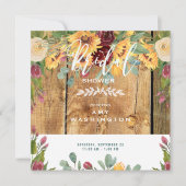 Invitation Fleurs de soleil Bois rustique Fête des mariées Fl (Devant)