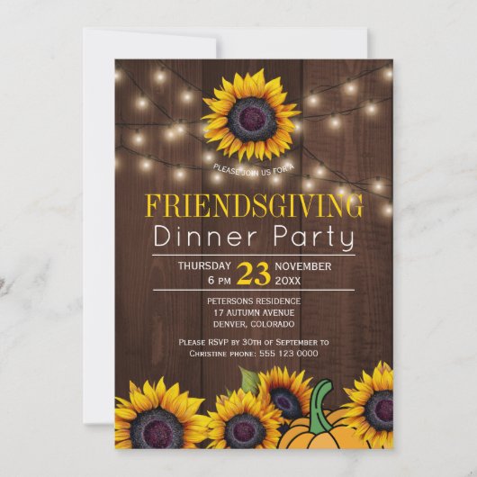Invitation Fleurs de soleil citrouilles Grange rustique Agréa (Devant)