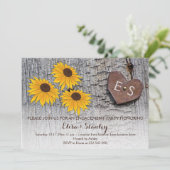 Invitation Fleurs de soleil, coeur sur bois mariage de la fêt (Debout devant)