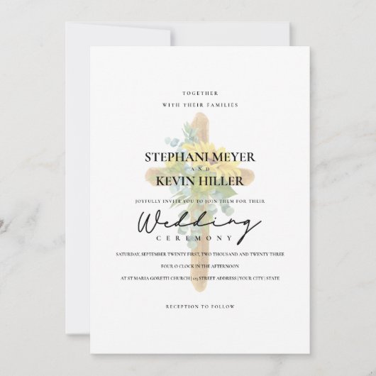 Invitation Fleurs de soleil croisées rustiques et Mariage bla (Devant)