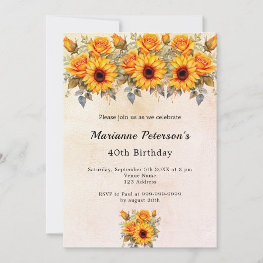 Invitation Fleurs de soleil d'anniversaire verdure rustique j (Devant)