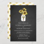 Invitation Fleurs de soleil dans Mason Jar Rustic Chalkboard<br><div class="desc">Famille Invitation et amis avec ce faire-part de mariage floral fantaisiste. Il présente trois tournesols dans un bocal de mason avec un accent de tableau noir imitation. Cette invitation au tournesol est parfaite pour les mariages d'été, mariages campagnards et mariages de grange. Les textes sont entièrement modifiables. Personnalisez en ajoutant...</div>