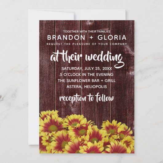 Invitation Fleurs de soleil d'automne rustiques sur Mariage d (Devant)