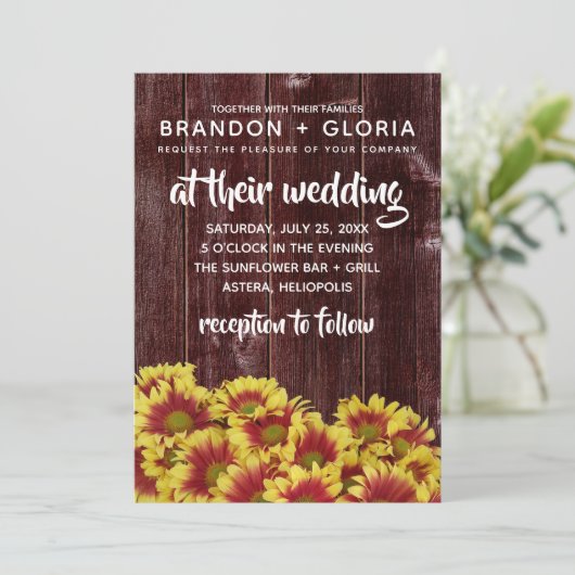 Invitation Fleurs de soleil d'automne rustiques sur Mariage d (Debout devant)