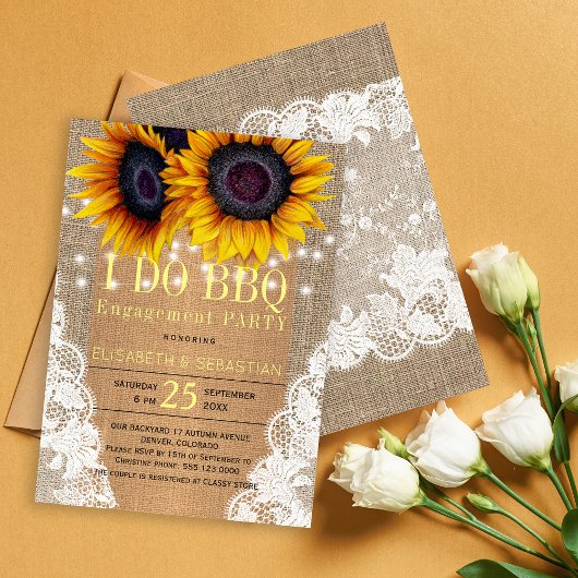 Invitation Fleurs de soleil de burlap rustiques et dentelle I