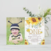 Invitation Fleurs de soleil de l'abeille de miel Anniversaire (Debout devant)