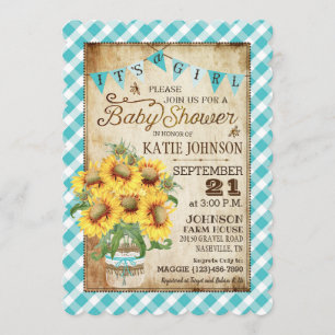 Invitation Fleurs de soleil de pays En vichy Vérifier Baby sh