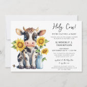 Invitation Fleurs de soleil de vache mignonne Baby shower ani (Devant)