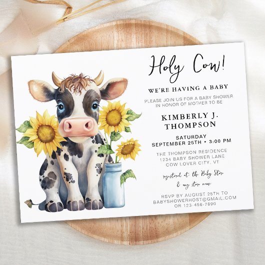 Invitation Fleurs de soleil de vache mignonne Baby shower ani