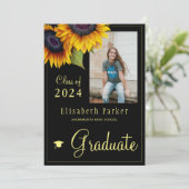 Invitation Fleurs de soleil dorées Fête de graduation de coll (Debout devant)