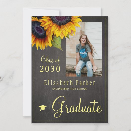 Invitation Fleurs de soleil dorées Fête de graduation de coll (Devant)