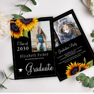 Invitation Fleurs de soleil dorées Fête de graduation de coll