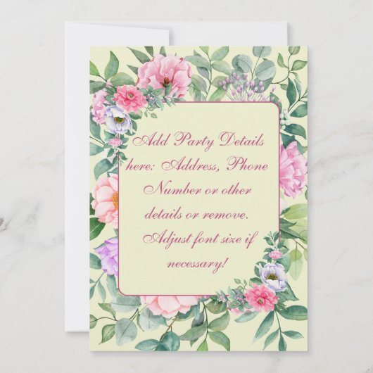 Invitation Fleurs de soleil élégantes et Hydrangées bleues (Dos)